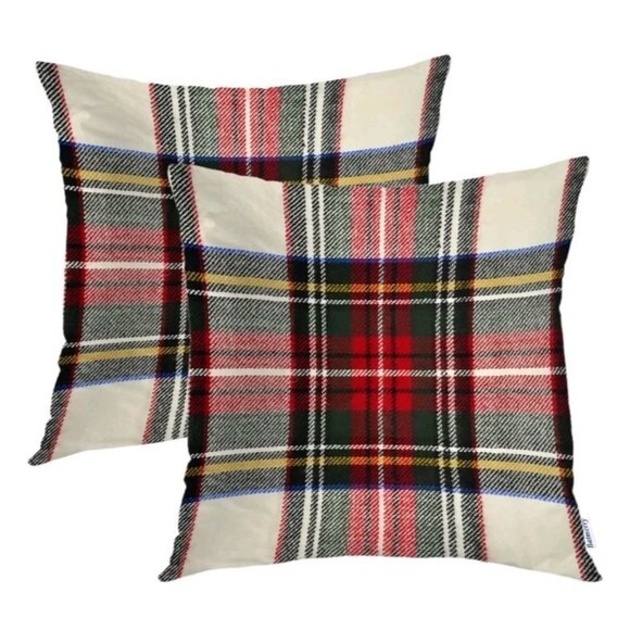 Batmerry Red White Plaid Decorative Pillow Covers, 22 x 22 Inch Set Of 2 - Picture 1 of 5